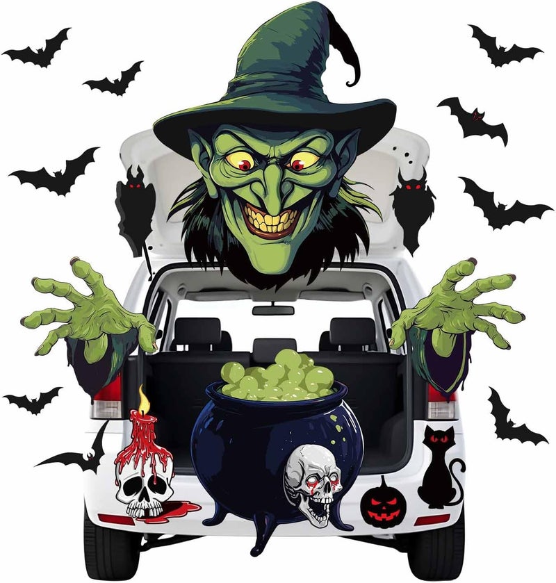HEIPINIUYE Halloween Witch Trunk or Treat Car Decorations Kit Halloween Trunk or Treat Decorations for SUV Car Garage Door Entryway Archway Witch Party Decorations - Image 1